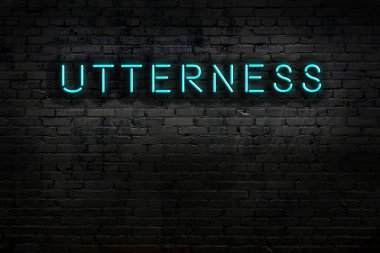 Duvara yazı yazan neon tabela. Gece görünümü