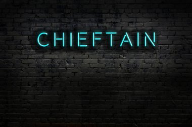 Duvara yazı yazan bir neon levhası. Gece görünümü