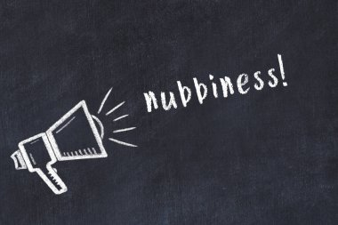 Hoparlör çizimi ve yazıt şişkinliği olan siyah karatahta.