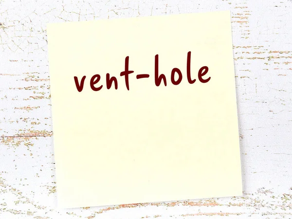 Havalandırma deliğini hatırlatma kavramı. Tahta duvarda üzerinde yazı olan sarı yapışkan kağıt.