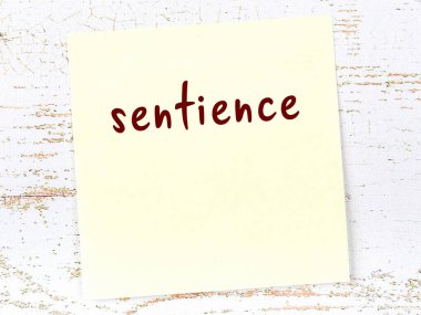 Bilinç hakkında hatırlatma kavramı. Tahta duvarda üzerinde yazı olan sarı yapışkan kağıt.