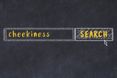 Yüzsüzlük arayışı kavramı. Arama motorunun tebeşir çizimi ve tahtadan yapılmış yazı tahtası