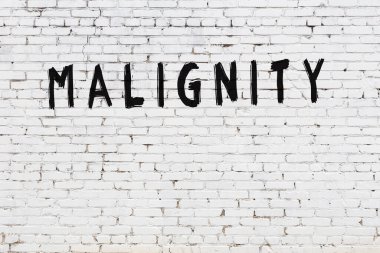 Beyaz tuğlalı duvara siyah boya ile yazılmış kötü bir yazı..