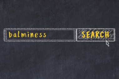 Kellik arayışı kavramı. Arama motorunun tebeşir çizimi ve tahtadan yapılmış yazı tahtası