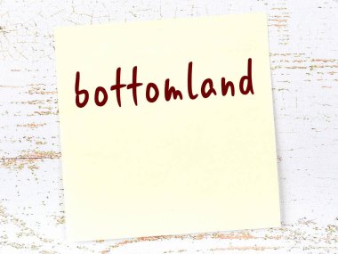 Uçsuz bucaksız araziyi hatırlatma kavramı. Tahta duvarda üzerinde yazı olan sarı yapışkan kağıt.