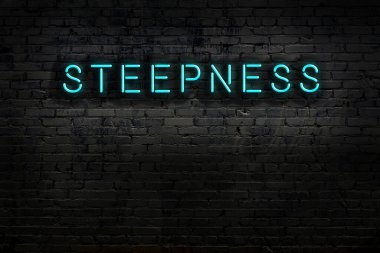 Duvarda dikenli yazılar olan neon tabela. Gece görünümü