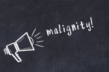 Hoparlör çizimi ve yazıt kötülükleri olan siyah karatahta