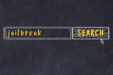 Siyah karatahtaya arama motoru çiziliyor. Firar arayışı konsepti