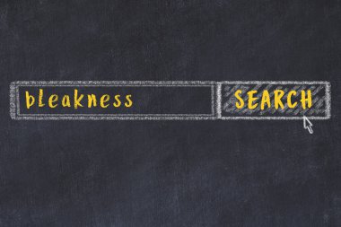 Kasvet arayışı konsepti. Arama motorunun tebeşir çizimi ve tahtadan yapılmış yazı tahtası