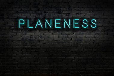 Duvara yazı kazınmış neon levhası. Gece görünümü