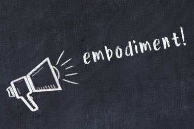 Hoparlör çizimi ve yazıt somutlaşması olan siyah karatahta