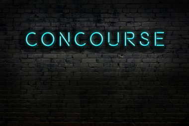 Duvara yazı yazan neon levhası. Gece görünümü