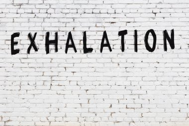 Yazılı beyaz tuğla duvar, siyah boya ile elle yazılmış.