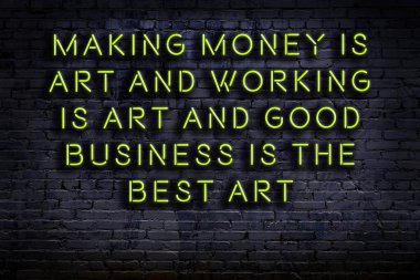 Zekice ve motive edici bir alıntı. Karanlıkta duvarda neon levhası