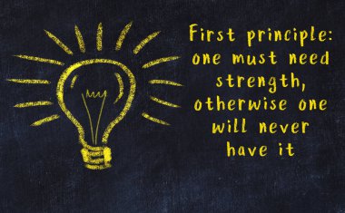 Bilgece bir alıntı ve siyah karatahtaya bir ampul çizimi