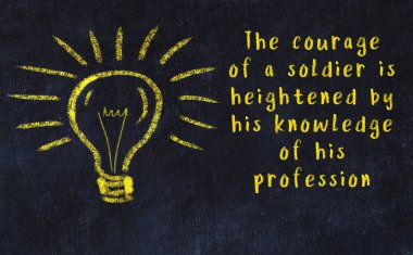 Bilgece bir alıntı ve siyah karatahtaya bir ampul çizimi