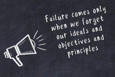 Bilge motivasyonel yazıtlı siyah karatahtaya hoparlör çizimi