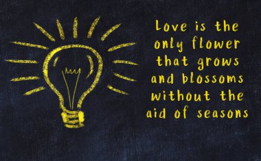 Bilgece bir alıntı ve siyah karatahtaya bir ampul çizimi