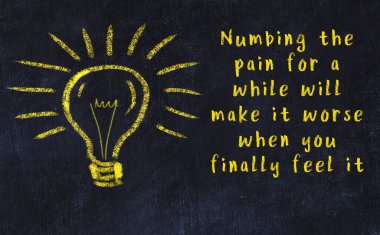 Bilgece bir alıntı ve siyah karatahtaya bir ampul çizimi