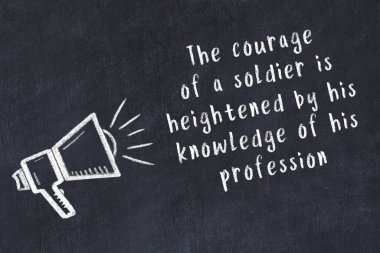 Bir hoparlörün tebeşir çizimi ve siyah karatahtaya el yazısıyla yazılmış alıntılar