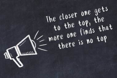 Bir hoparlörün tebeşir çizimi ve siyah karatahtaya el yazısıyla yazılmış alıntılar