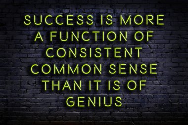 Tuğla duvardaki ışıklı neon tabela olarak bilgece alıntı