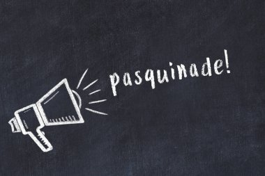 Hoparlör çizimi ve yazıt parolası olan siyah karatahta