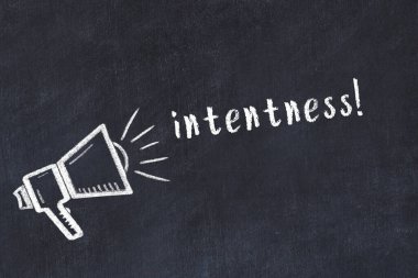 Hoparlör çizimi ve yazıt yoğunluğu olan siyah karatahta