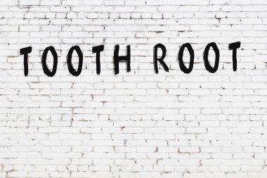 Yazılı beyaz tuğla duvar kökü siyah boyayla yazılmış.