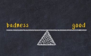 Kireç çizimi, kötü kelimelerle ve kara tahtada iyi sözlerle. Denge kavramı