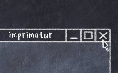 Tarayıcı penceresinin sayfa başlığı imprimatur ile kapatılmasının tebeşir çizimi  