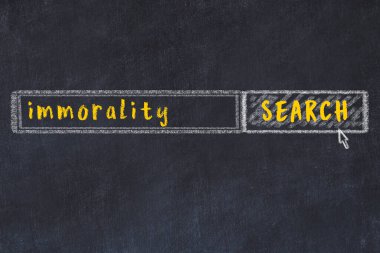 Ahlaksızlık arama kavramı. Arama motorunun tebeşir çizimi ve tahtadan yapılmış yazı tahtası