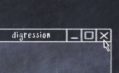 Tarayıcı penceresinin sayfa başlığı yazım eğrisiyle kapatılmasının tebeşir çizimi  