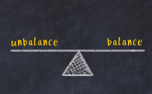 Concetto Equilibrio Tra Squilibrio Equilibrio Chalboard Nero Con Schizzo Scale — Foto Stock