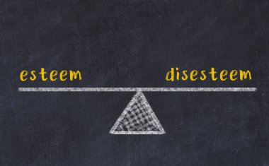 Saygı ve nefret arasındaki denge. Kara tahtaya yazı tahtası çizimi