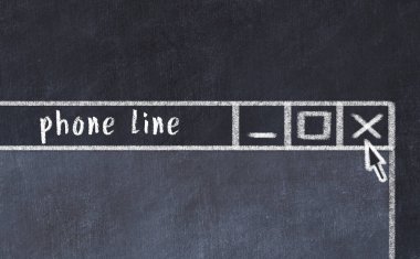 Başlık telefon hattı ile tarayıcı penceresi kapatılıyor. Tebeşir çizimi. Sorunlarla başa çıkma kavramı