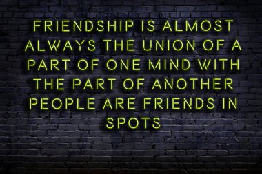 Tuğla duvardaki bilgece alıntıların neon yazıları üzerine gece görüşü