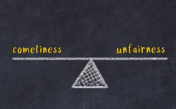 Soğukkanlılıkla adaletsizlik arasındaki denge. Kara tahtaya yazı tahtası çizimi