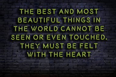 Tuğla duvardaki bilgece alıntıların neon yazıları üzerine gece görüşü