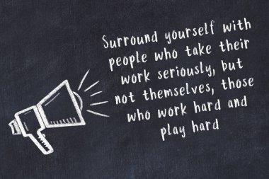 Bilge motivasyonel yazıtlı siyah karatahtaya hoparlör çizimi