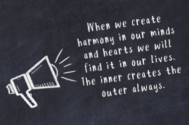 Bilge motivasyonel yazıtlı siyah karatahtaya hoparlör çizimi