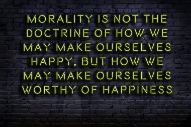 Tuğla duvardaki bilgece alıntıların neon yazıları üzerine gece görüşü