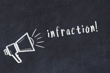 Hoparlörün tebeşir çizimi ve siyah masanın üzerine el yazısıyla yazılmış yazı ihlali.