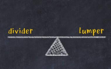 Bölücü ve kereste arasındaki denge. Kara tahtaya yazı tahtası çizimi
