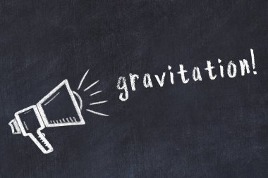 Hoparlör çizimi ve yazıt yerçekimi olan siyah karatahta