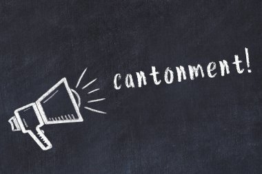 Hoparlörün tebeşir çizimi ve siyah masanın üzerine el yazısıyla yazılmış yazması.