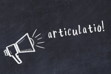 Hoparlör çizimi ve yazıt eklem oranı olan siyah karatahta