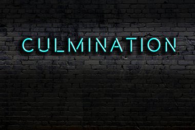 Duvara yazı kazınmış neon tabela. Gece görünümü