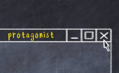 Tarayıcı penceresini sayfa başlığı yazdırma karakteriyle kapatırken çizilen tebeşir çizimi  