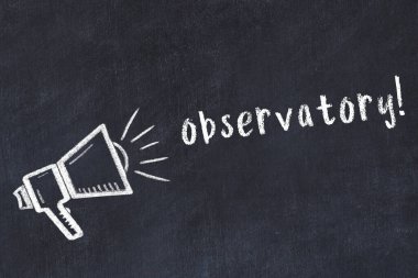 Hoparlör çizimi ve yazıt gözlemevi olan siyah karatahta